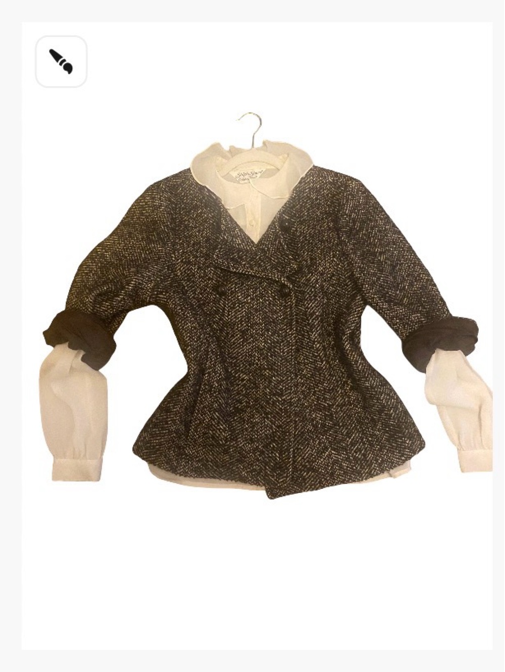 Tweed Double-breasted Cropped Blazer- dark brown and cream